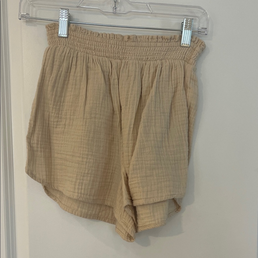 aerie Beige High-Waist Gauze Lounge Shorts